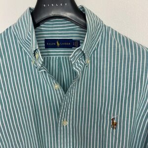 Polo Ralph Lauren Mens Green Teal Striped Cotton Oxford Button Down Shirt Size S